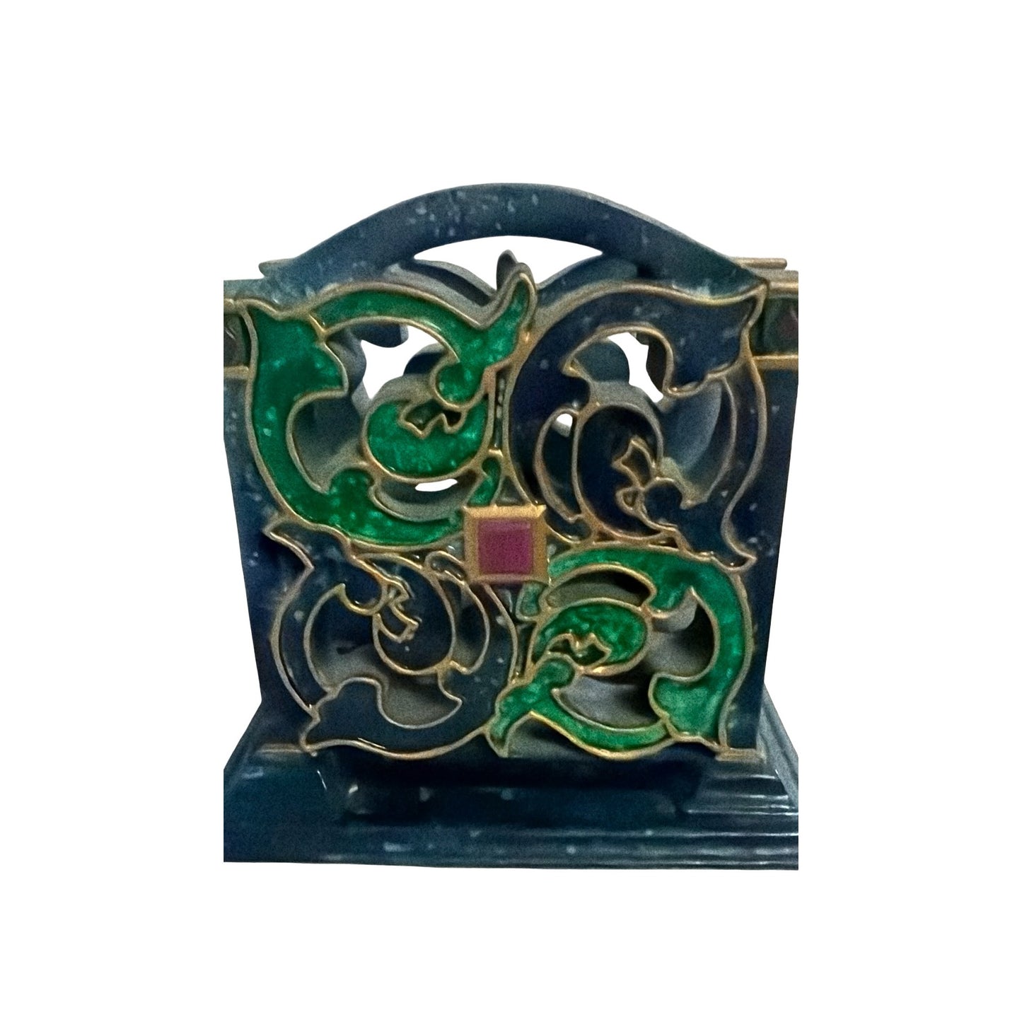 Pfaltzgraff Amalfi Classic Napkin Holder Pat Farrell Blue Green Scroll 199-666-00