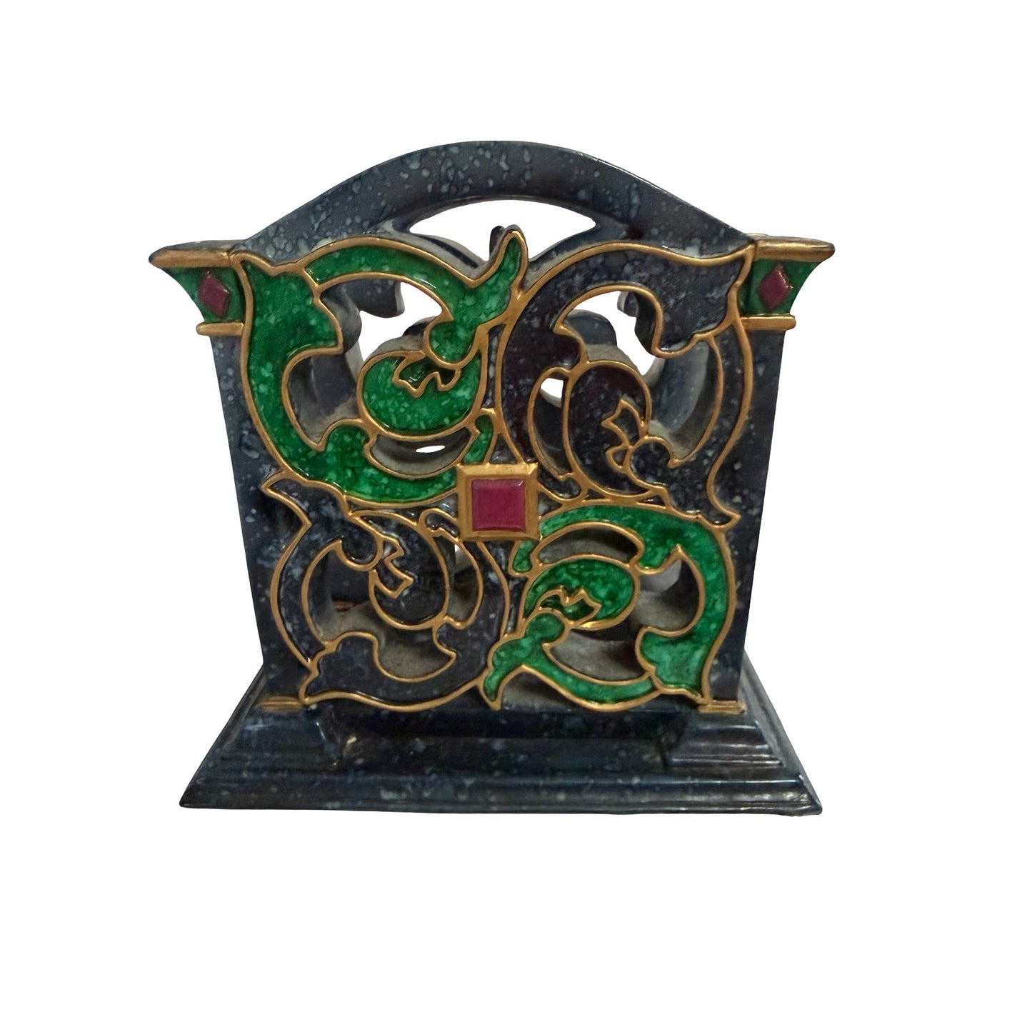Pfaltzgraff Amalfi Classic Napkin Holder Pat Farrell Blue Green Scroll 199-666-00