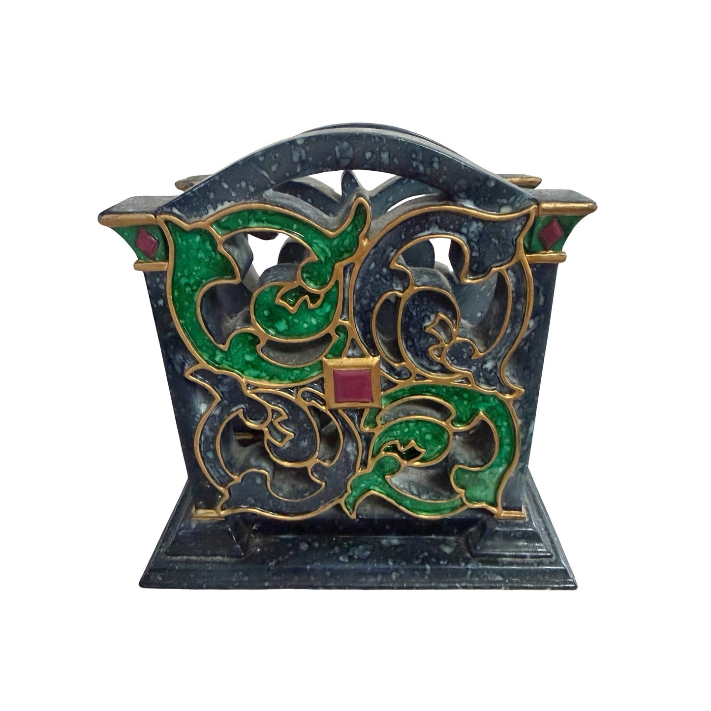 Pfaltzgraff Amalfi Classic Napkin Holder Pat Farrell Blue Green Scroll 199-666-00