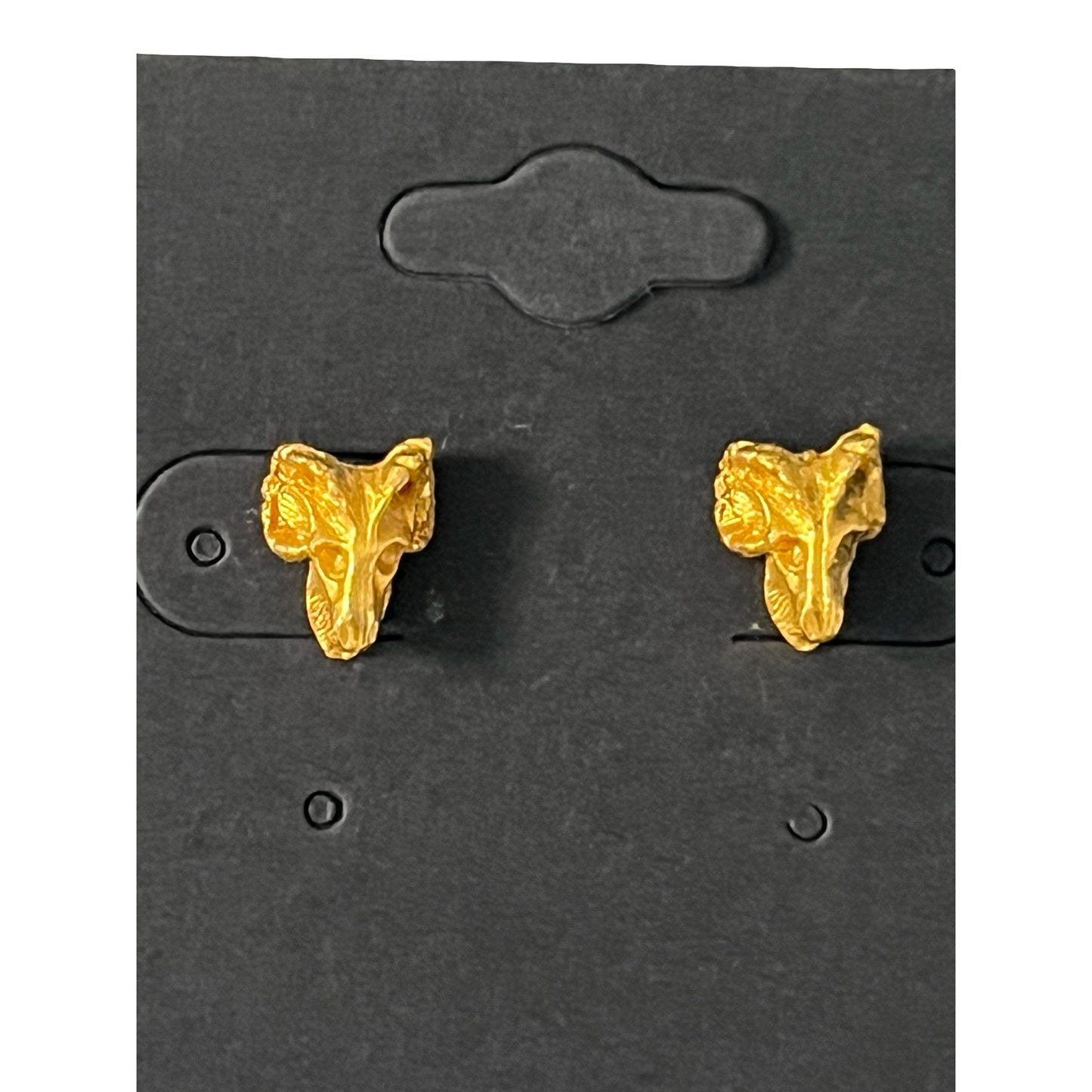 Gold Tone Ram Head Stud Earrings Animal Skull Minimalist Boho Western Style