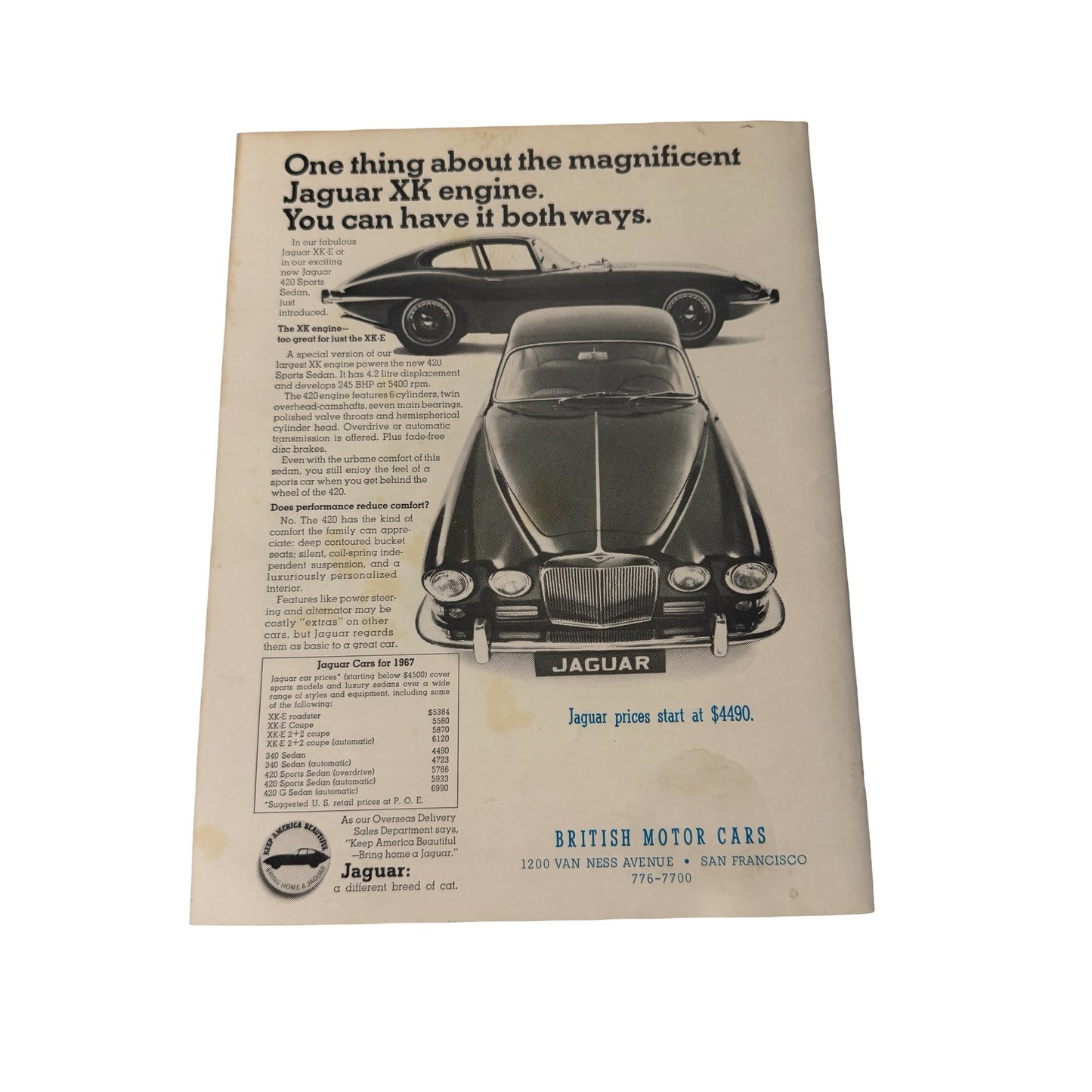 Vintage 1967 Presidio Concours d'Elegance Program San Francisco Jaguar Toyota Mercedes Ads