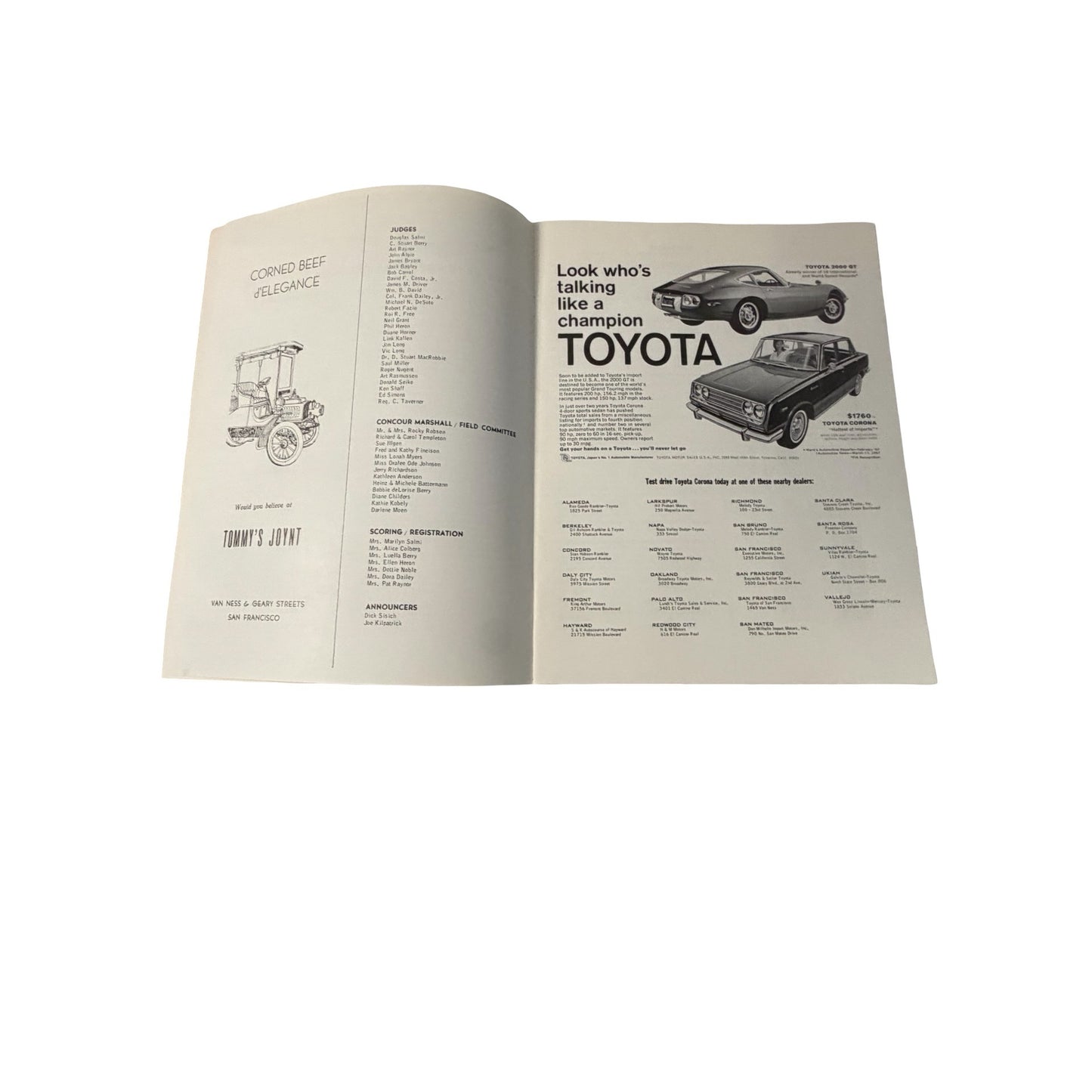 Vintage 1967 Presidio Concours d'Elegance Program San Francisco Jaguar Toyota Mercedes Ads