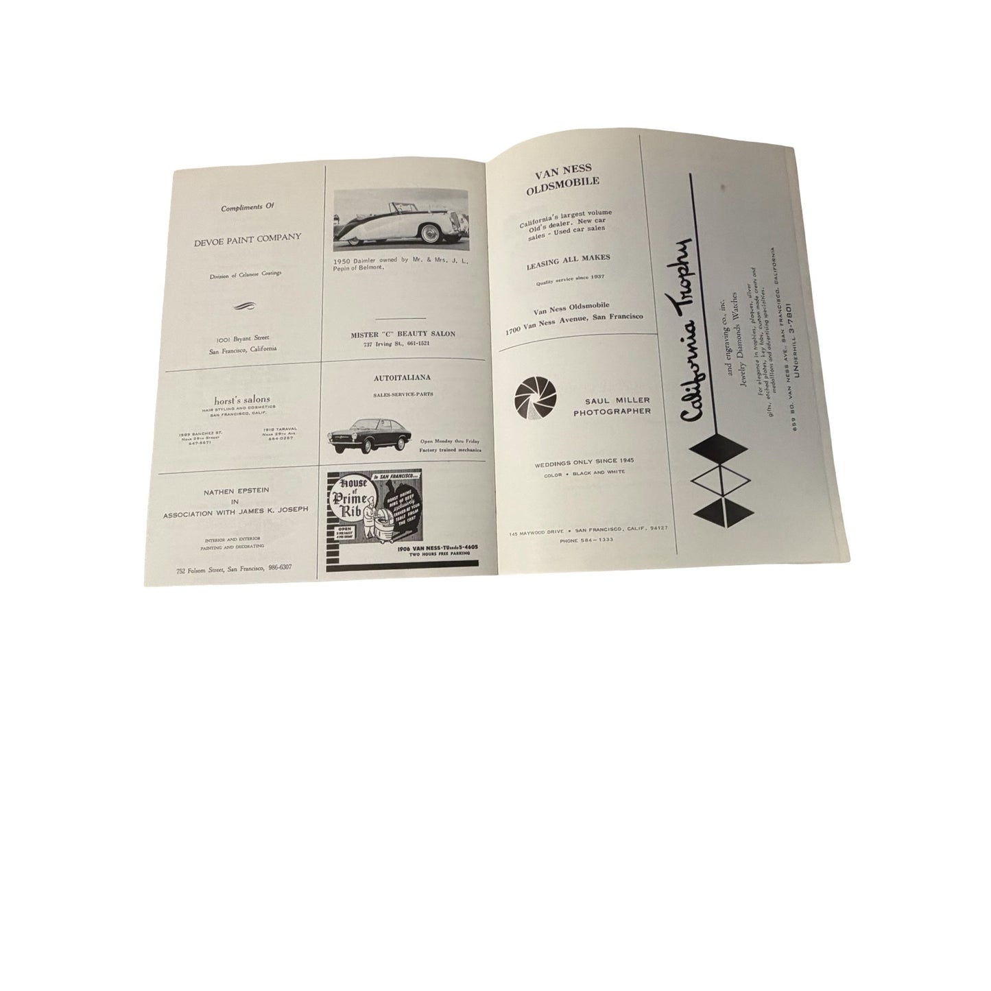 Vintage 1967 Presidio Concours d'Elegance Program San Francisco Jaguar Toyota Mercedes Ads