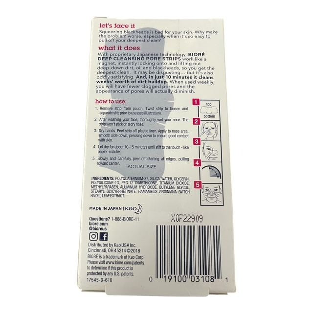 Biore Deep Cleansing Pore Strips – 8 Count, Oil-Free, New in Box