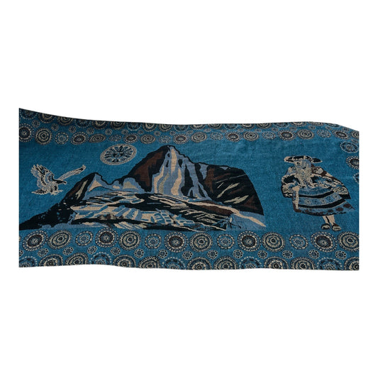 Peruvian Mountain Scene Woven Shawl / Wrap 67x26 Vtg