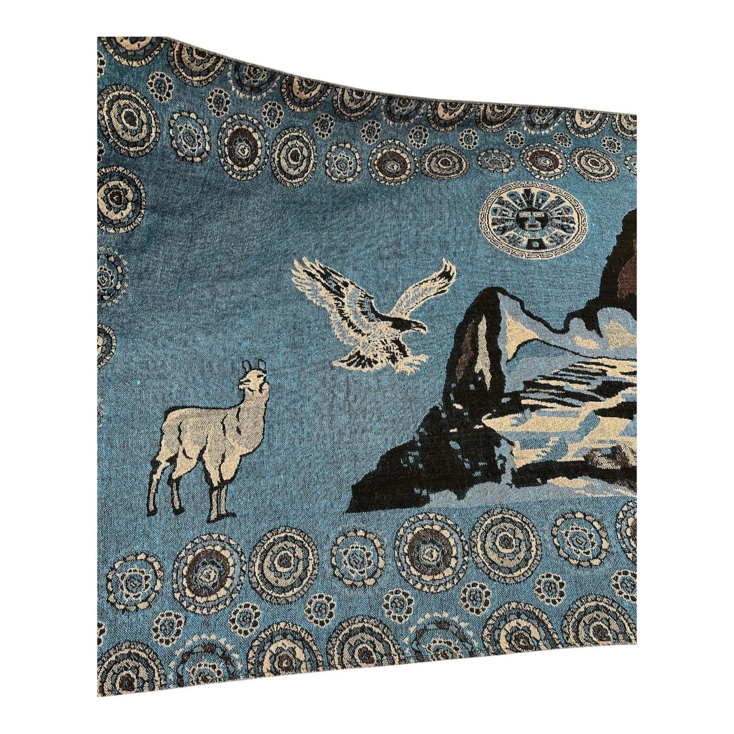 Peruvian Mountain Scene Woven Shawl / Wrap 67x26 Vtg