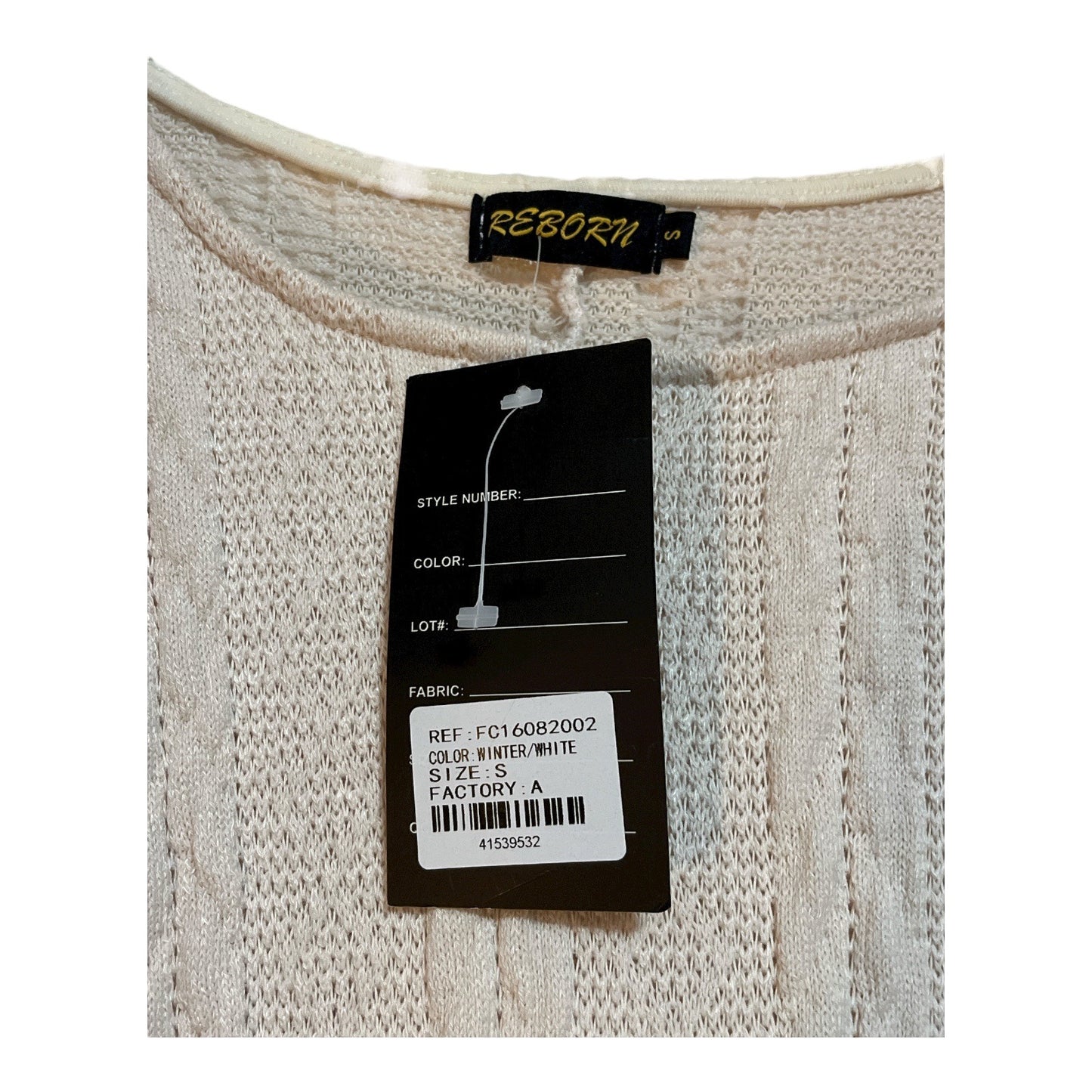 Reborn Women’s S Winter White Cable Knit Sweater Tunic – Plaid Trim Hem – Size S NWT