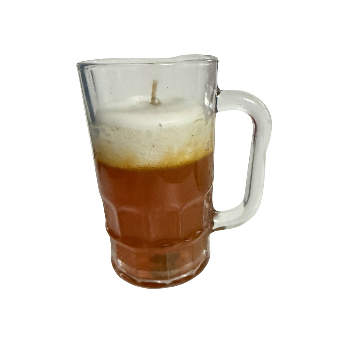 Vintage 1970s Beer Mug Novelty Candle Amber White Foam Unburned 5 Inch