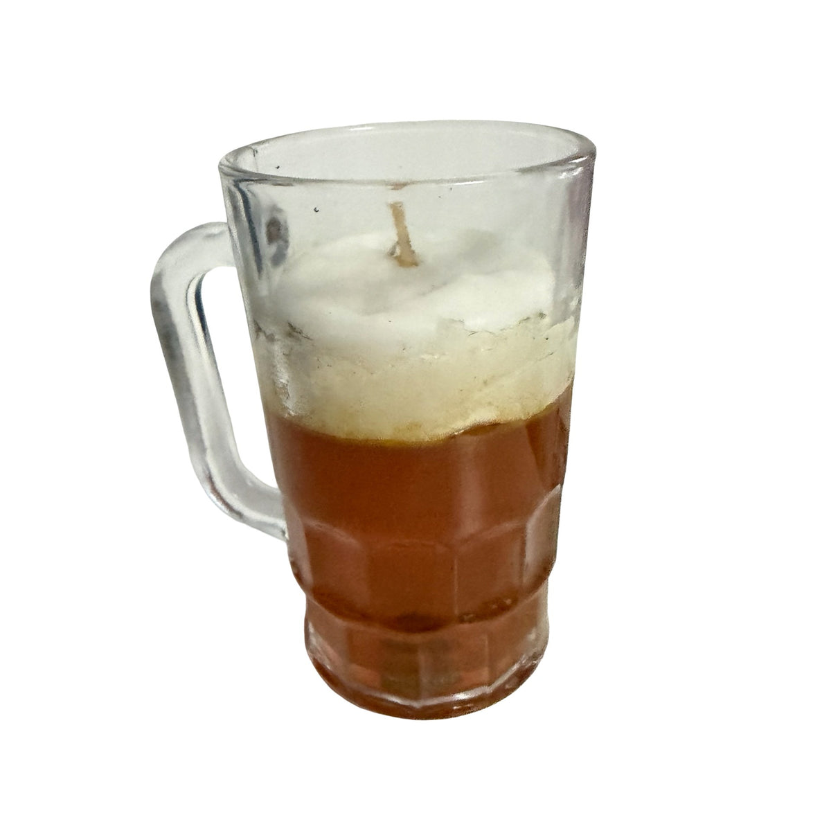 Vintage 1970s Beer Mug Novelty Candle Amber White Foam Unburned 5 Inch