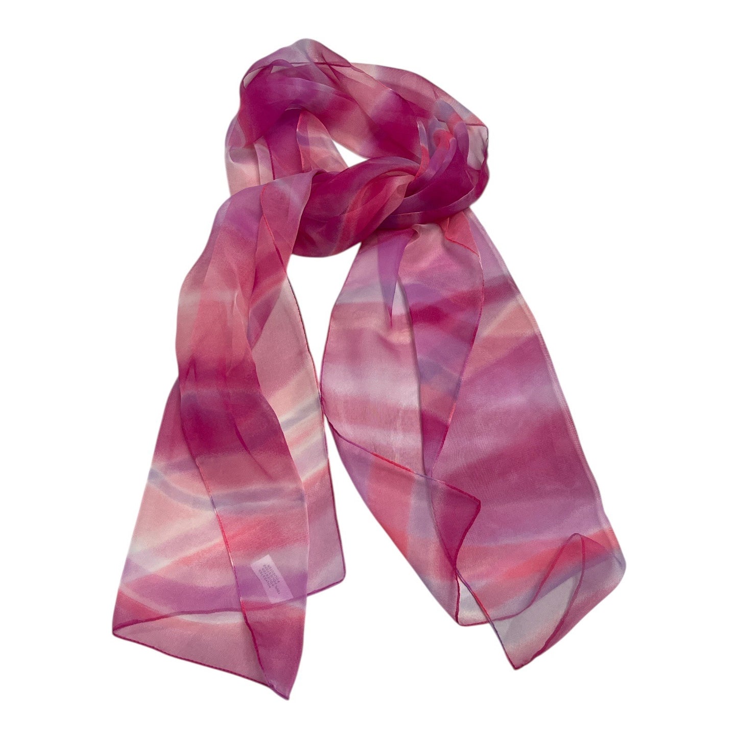 Vtg Early 2000s Italian Sheer Scarf Pink Ombré Wave Print Lightweight Wrap