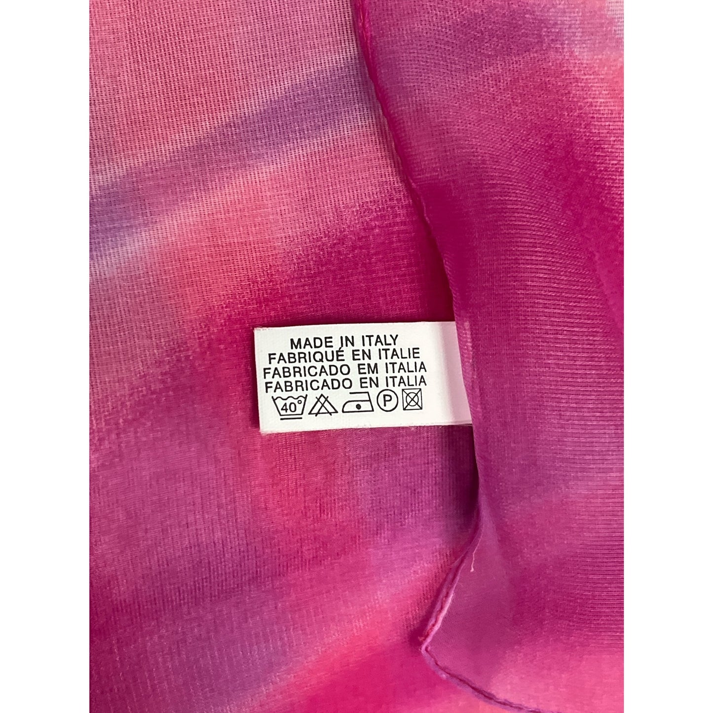 Vtg Early 2000s Italian Sheer Scarf Pink Ombré Wave Print Lightweight Wrap