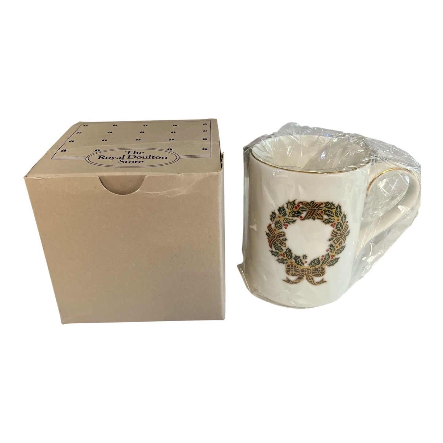 Royal Doulton Christmas Wreath Fine China Mug – 1997 Holiday Collectible with Original Box