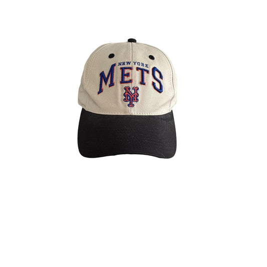 Vintage New York Mets Logo Athletic MLB Adjustable Strapback Hat NWT Cream Black