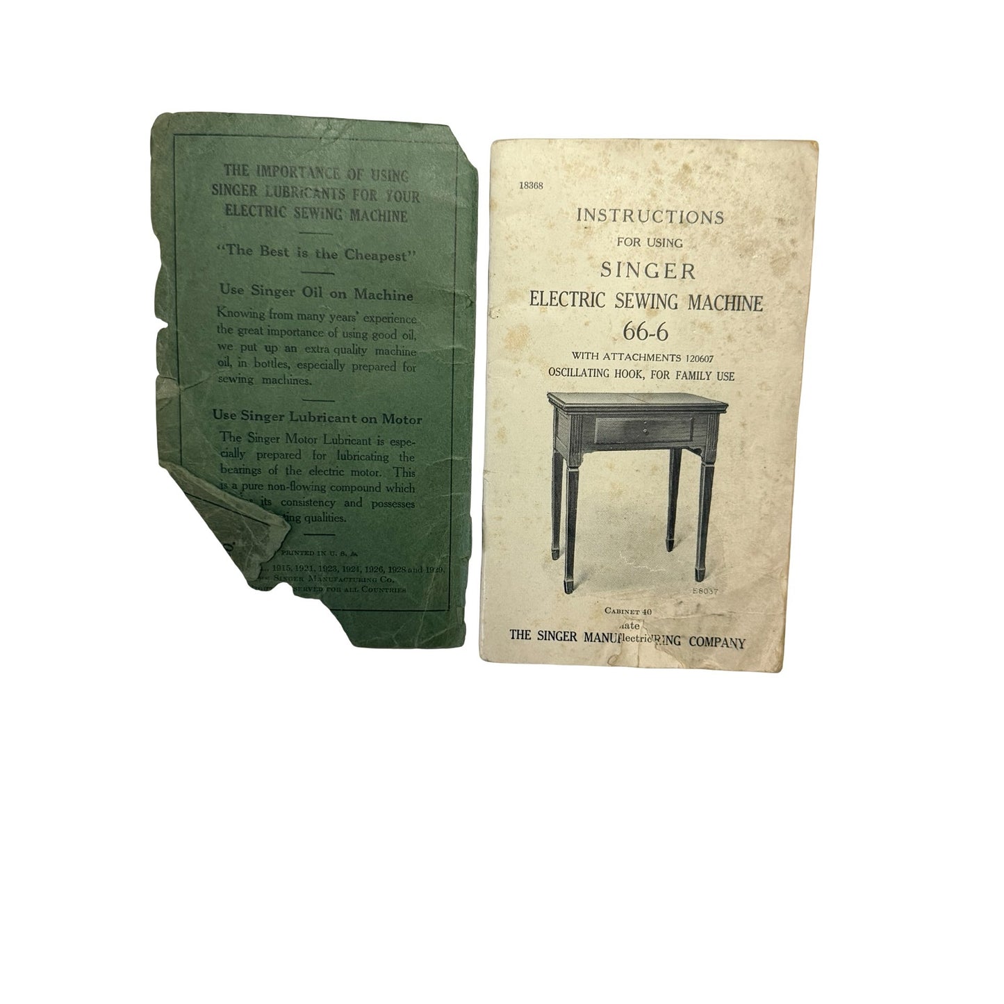 Vintage 1929 Singer 66-6 Electric Sewing Machine Instruction Manual Plus Buttonhole Worker Manual Lot
