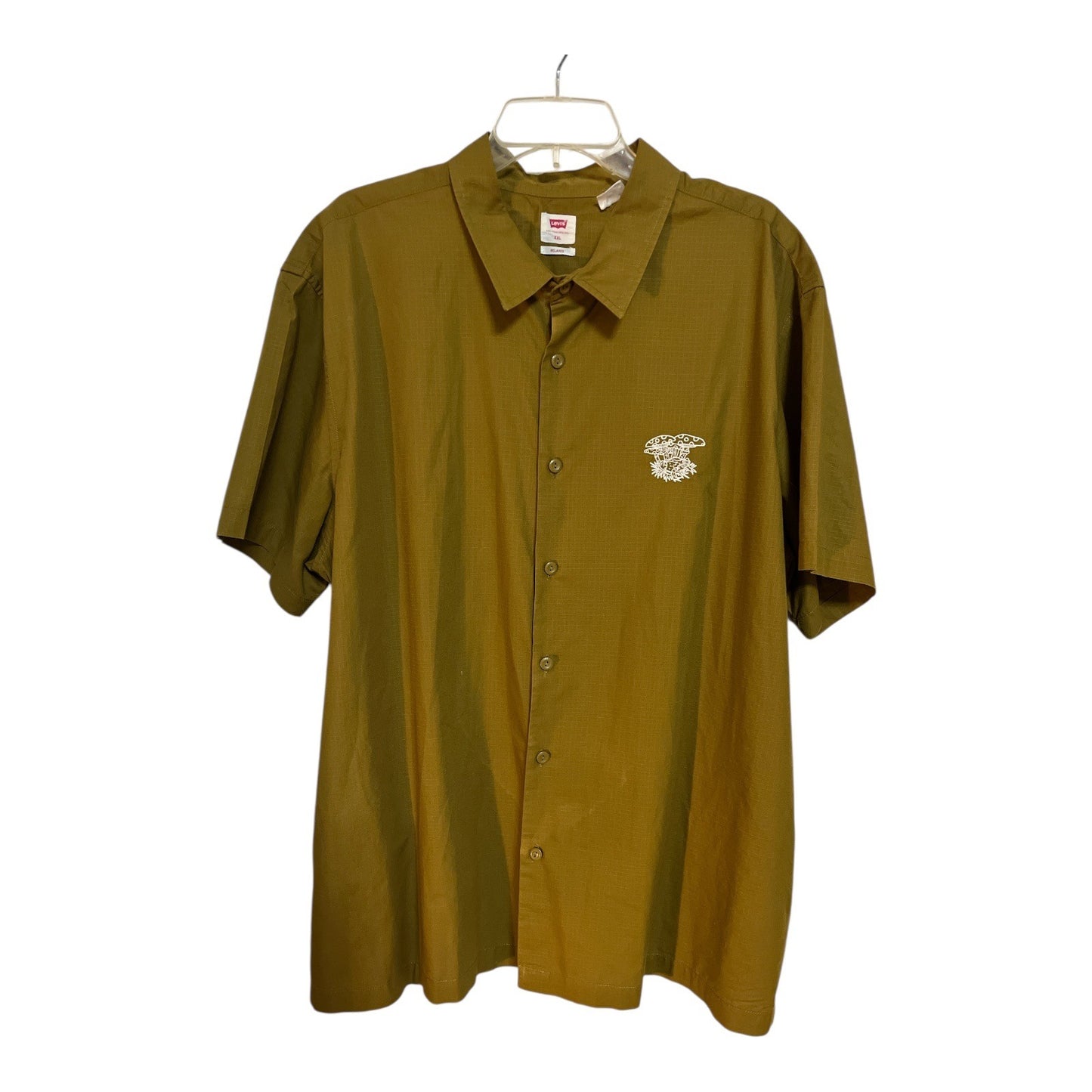 Levi’s Relaxed Fit Button-Up Shirt XXL Made in India Brown Embroidered Mushroom 56x31