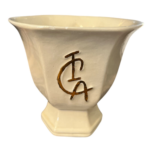 Handmade Ivory Glazed Ceramic Cup – “ICA” Monogram – Signed 915 – Studio Pottery – 3 x 3.5 in