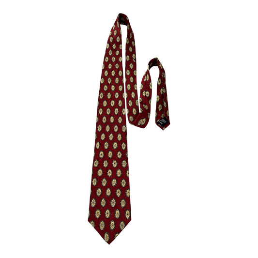 Lands’ End Silk Tie – Red Geometric Oval Pattern – 57” x 3.5” – Vintage