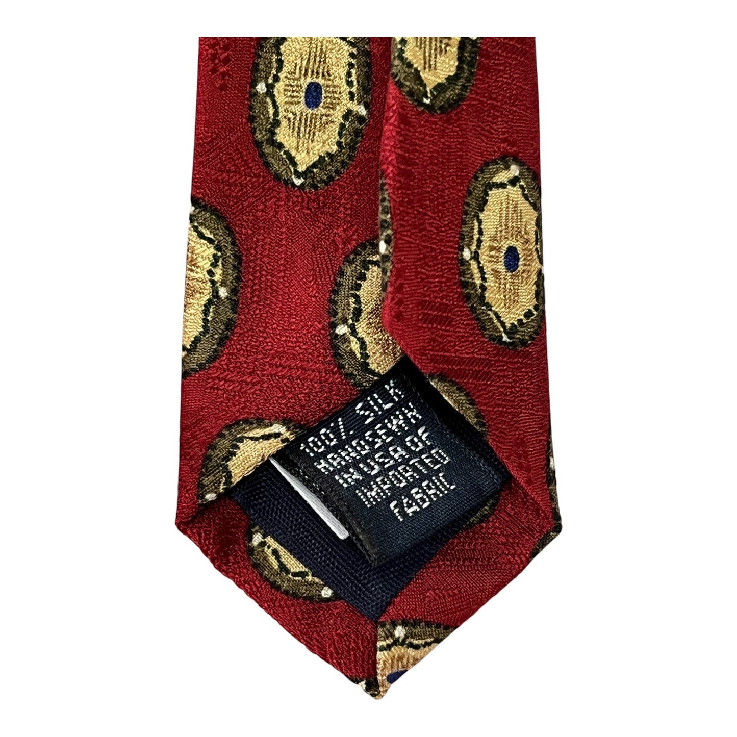 Lands’ End Silk Tie – Red Geometric Oval Pattern – 57” x 3.5” – Vintage