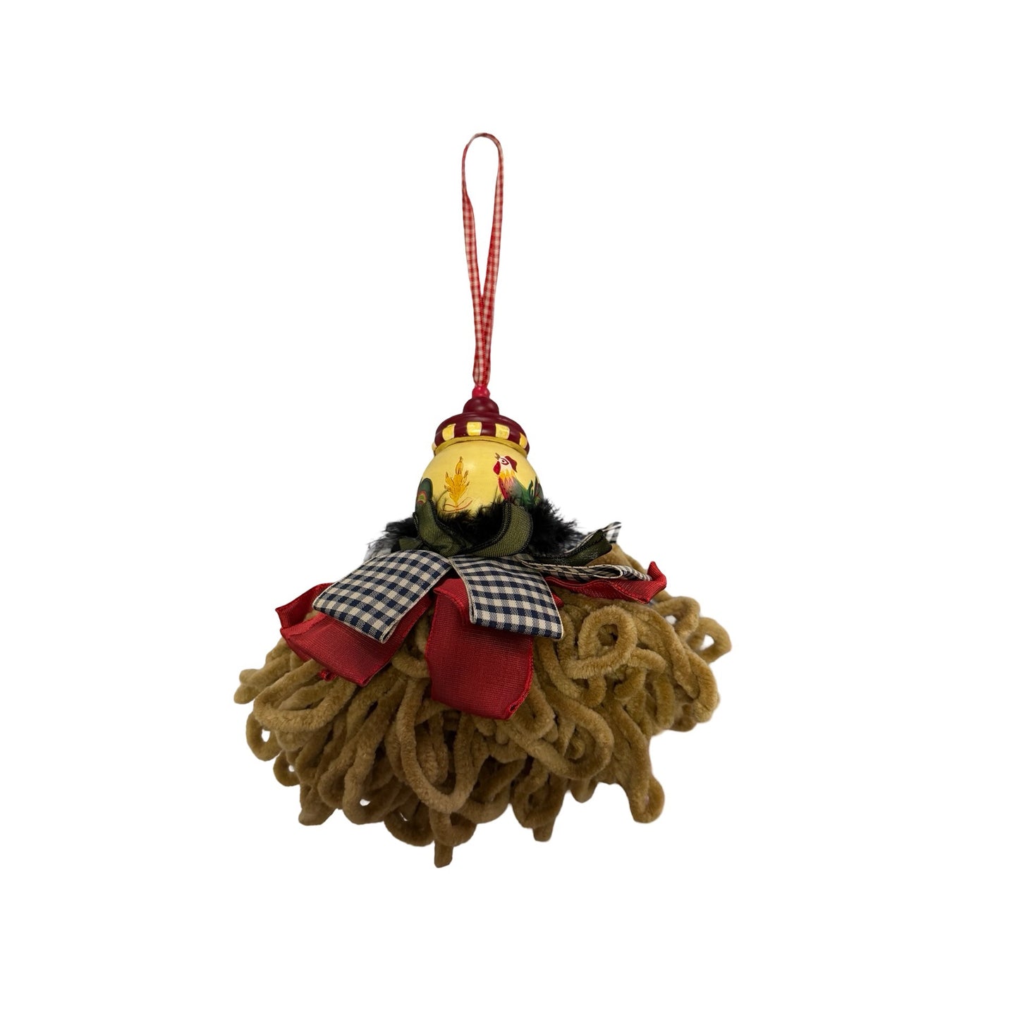 Country Rooster Mop Head Ornament Primitive Farmhouse Chicken Christmas Decoration