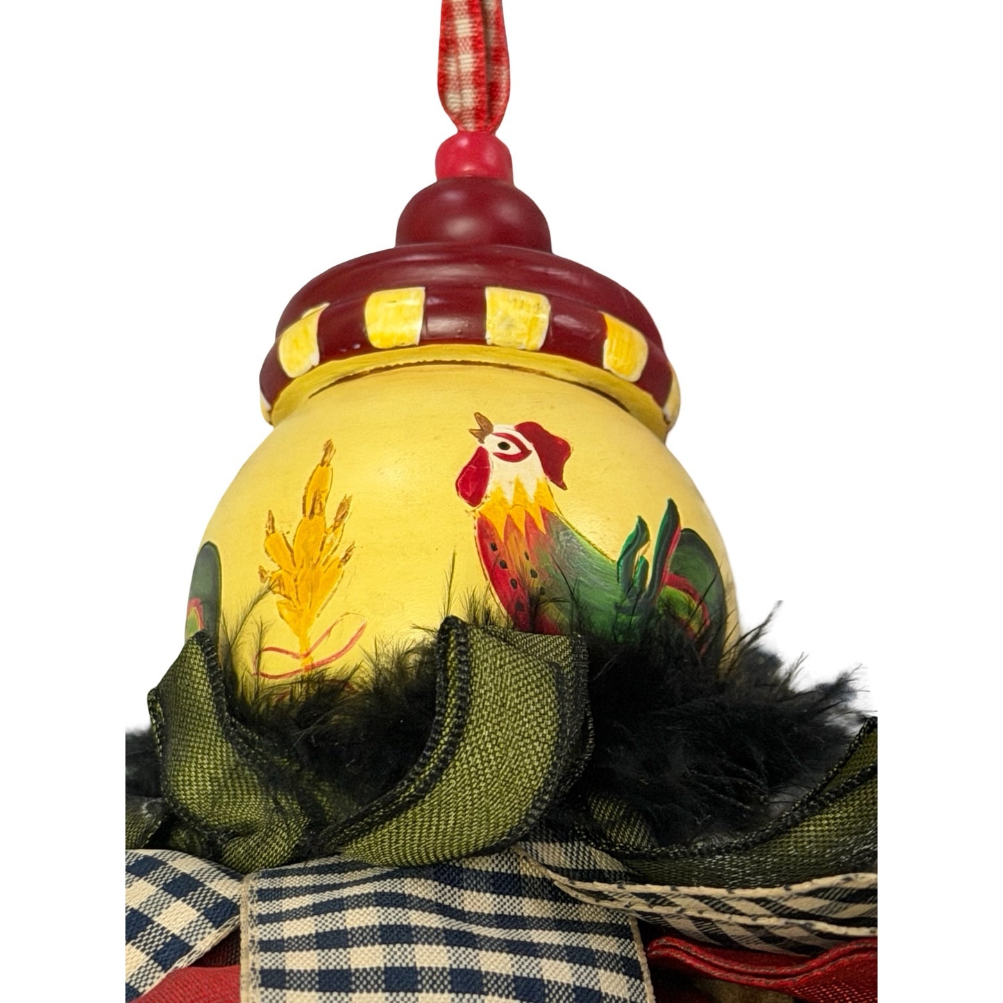 Country Rooster Mop Head Ornament Primitive Farmhouse Chicken Christmas Decoration