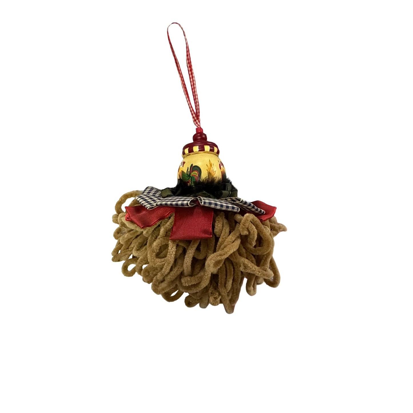 Country Rooster Mop Head Ornament Primitive Farmhouse Chicken Christmas Decoration