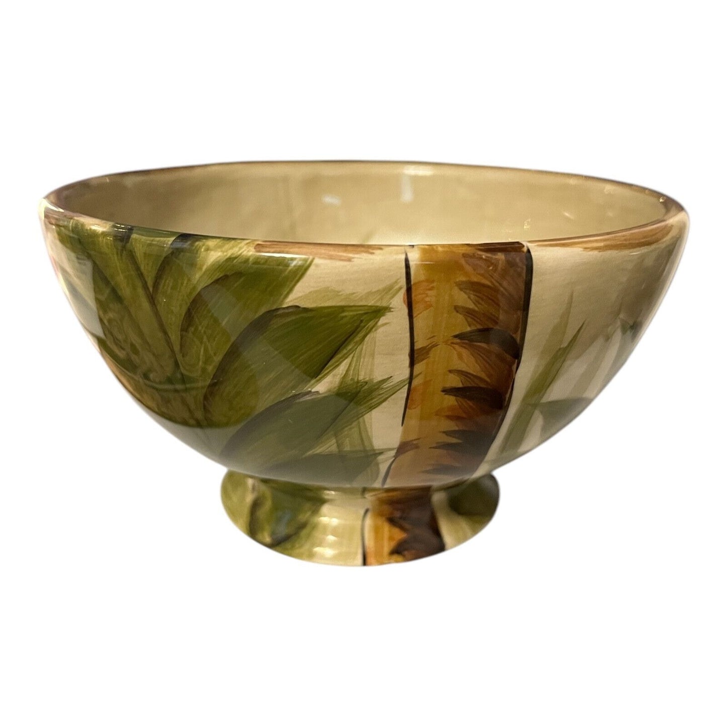 Tabletops Lifestyles Kona Palm Tree Soup Cereal Bowl Hand Painted Tropical Pedestal Bowl