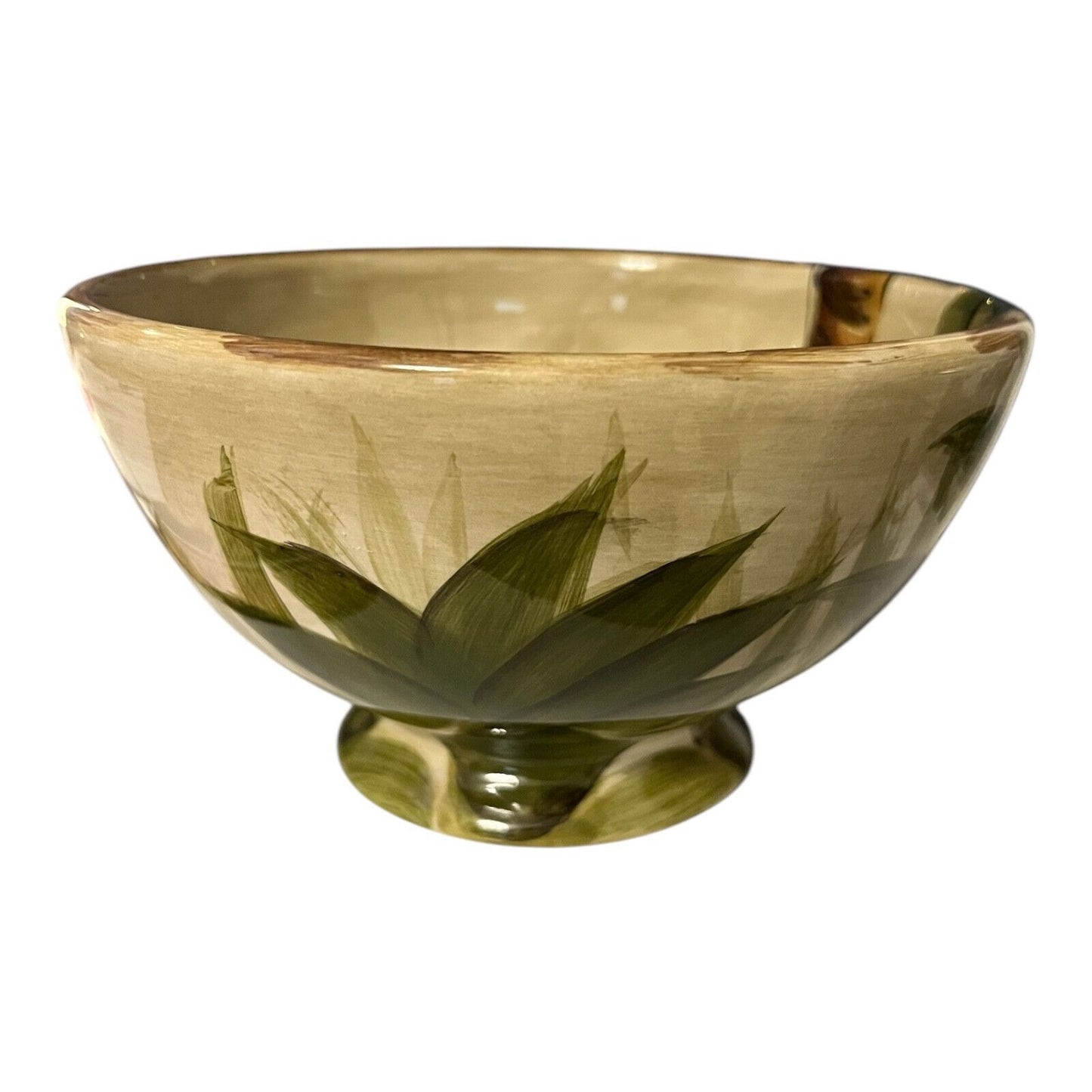 Tabletops Lifestyles Kona Palm Tree Soup Cereal Bowl Hand Painted Tropical Pedestal Bowl