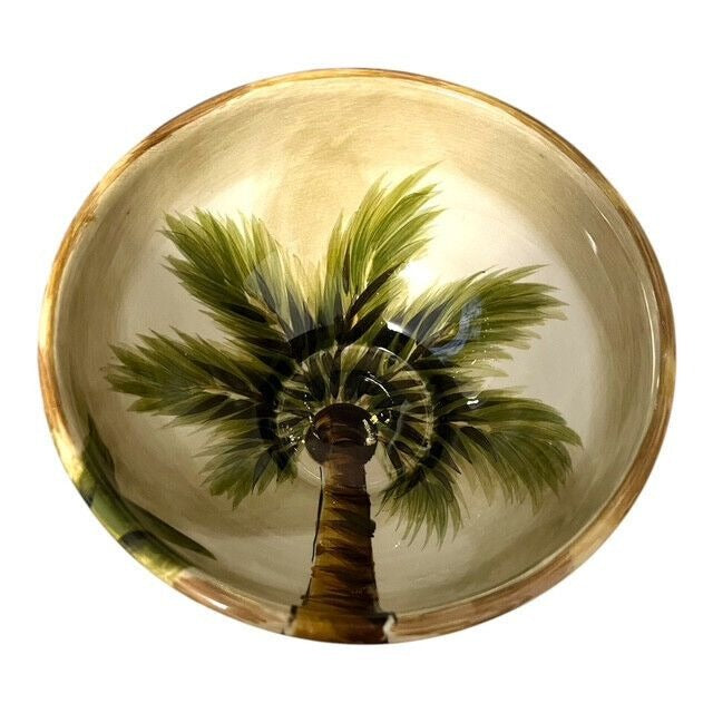Tabletops Lifestyles Kona Palm Tree Soup Cereal Bowl Hand Painted Tropical Pedestal Bowl
