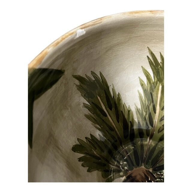 Tabletops Lifestyles Kona Palm Tree Soup Cereal Bowl Hand Painted Tropical Pedestal Bowl