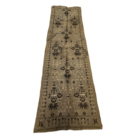 Vintage Embroidered Table Runner Pagoda Asian Motif Floral Tapestry 50x15
