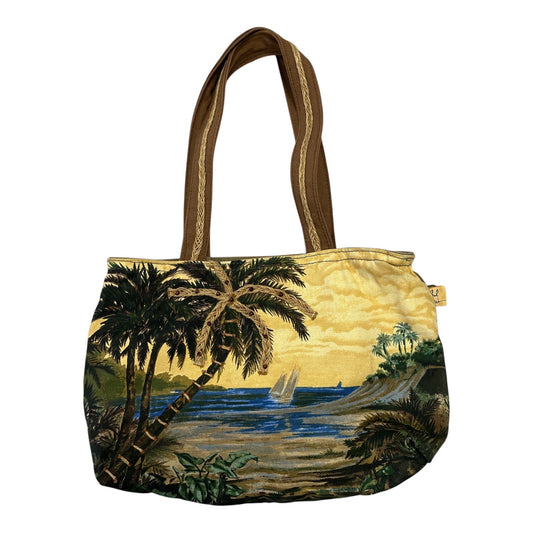 Paul Brent Tropical Canvas Tote Bag – Missing Zipper Pull – Palm Trees, Sailboat