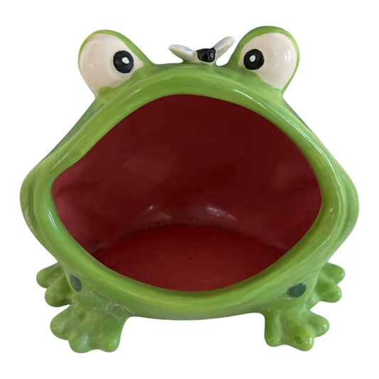 Vintage Beachcombers Ceramic Frog Sponge Holder – Green with Fly Accent – 5x4