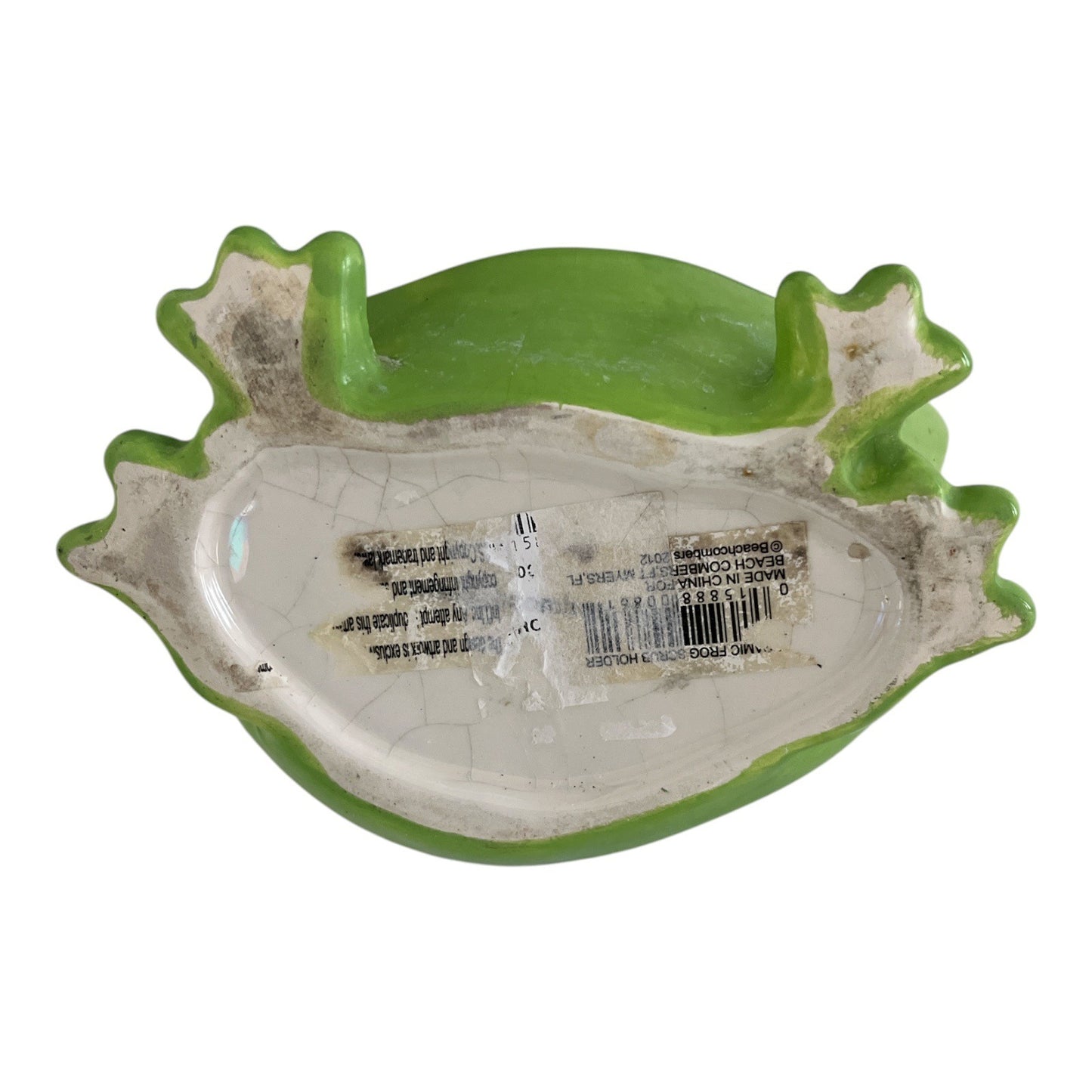 Vintage Beachcombers Ceramic Frog Sponge Holder – Green with Fly Accent – 5x4