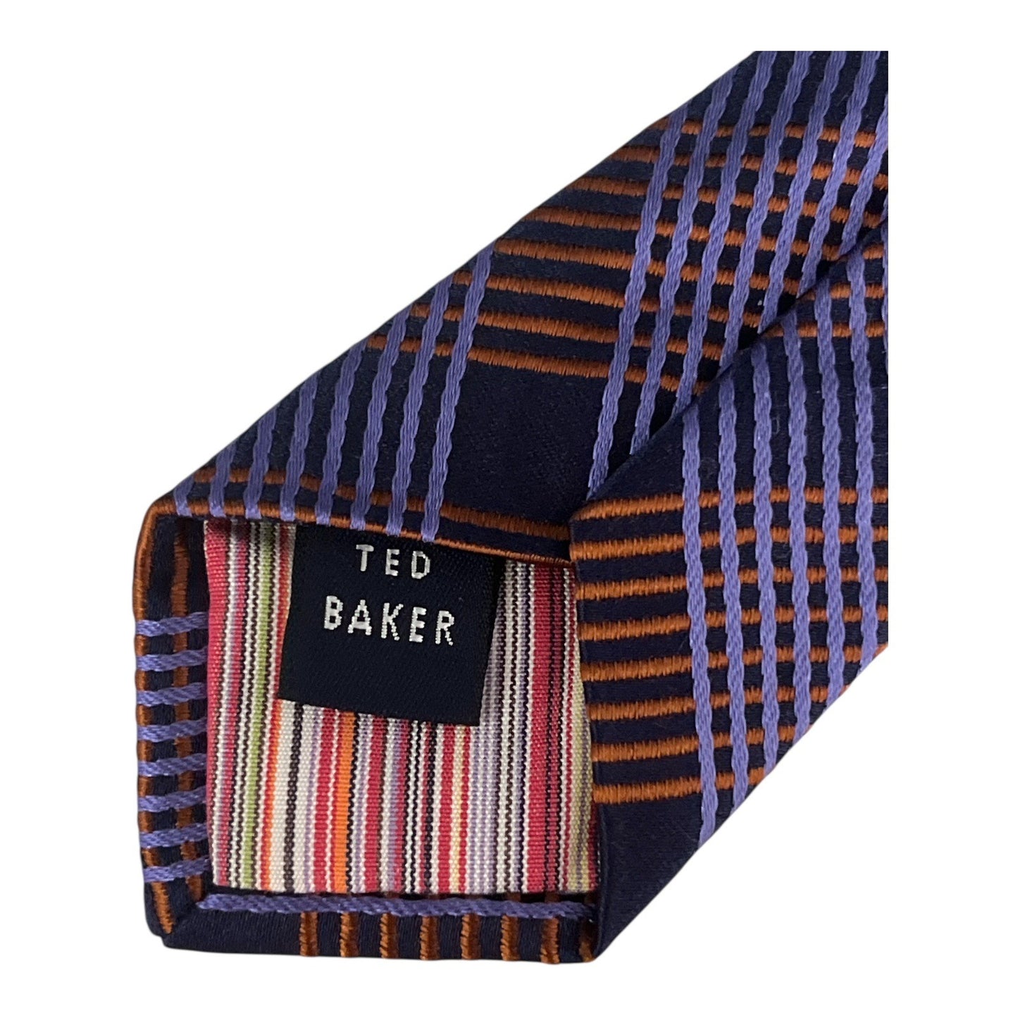 Ted Baker London 100% Silk Neck Tie Blue Brown Geometric Plaid Hand Tailored USA VTG