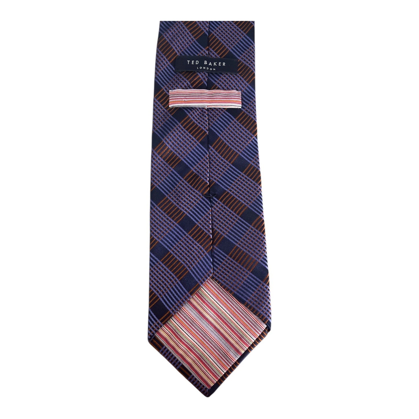 Ted Baker London 100% Silk Neck Tie Blue Brown Geometric Plaid Hand Tailored USA VTG