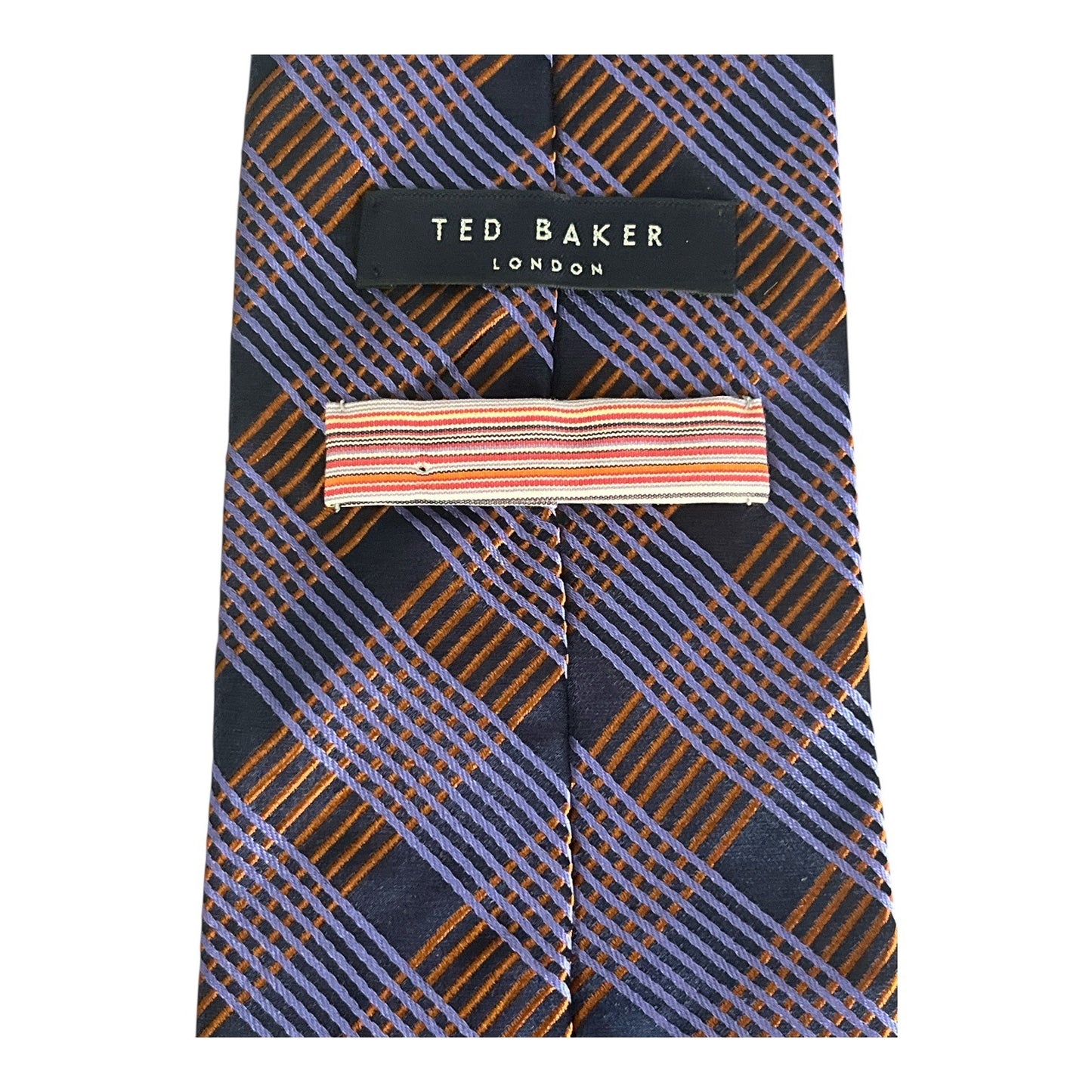 Ted Baker London 100% Silk Neck Tie Blue Brown Geometric Plaid Hand Tailored USA VTG