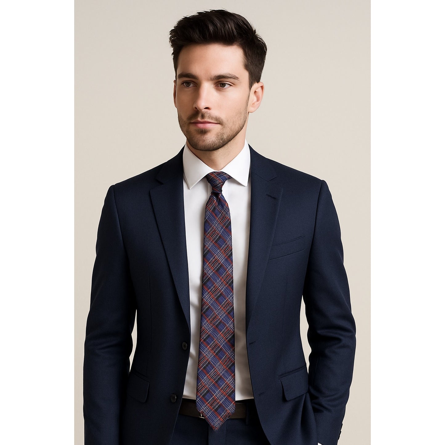 Ted Baker London 100% Silk Neck Tie Blue Brown Geometric Plaid Hand Tailored USA VTG