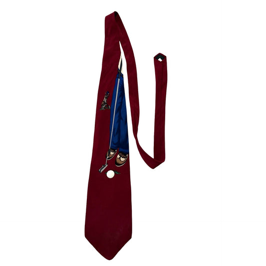 Vicky Davis "Tap In" Golfer Novelty Necktie Burgundy 100% Silk 3D Golf Ball Vintage