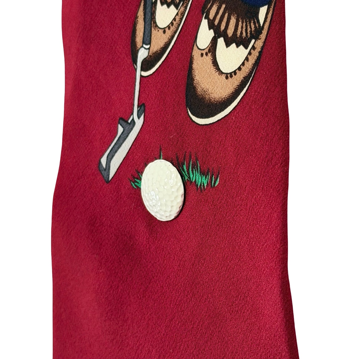 Vicky Davis "Tap In" Golfer Novelty Necktie Burgundy 100% Silk 3D Golf Ball Vintage