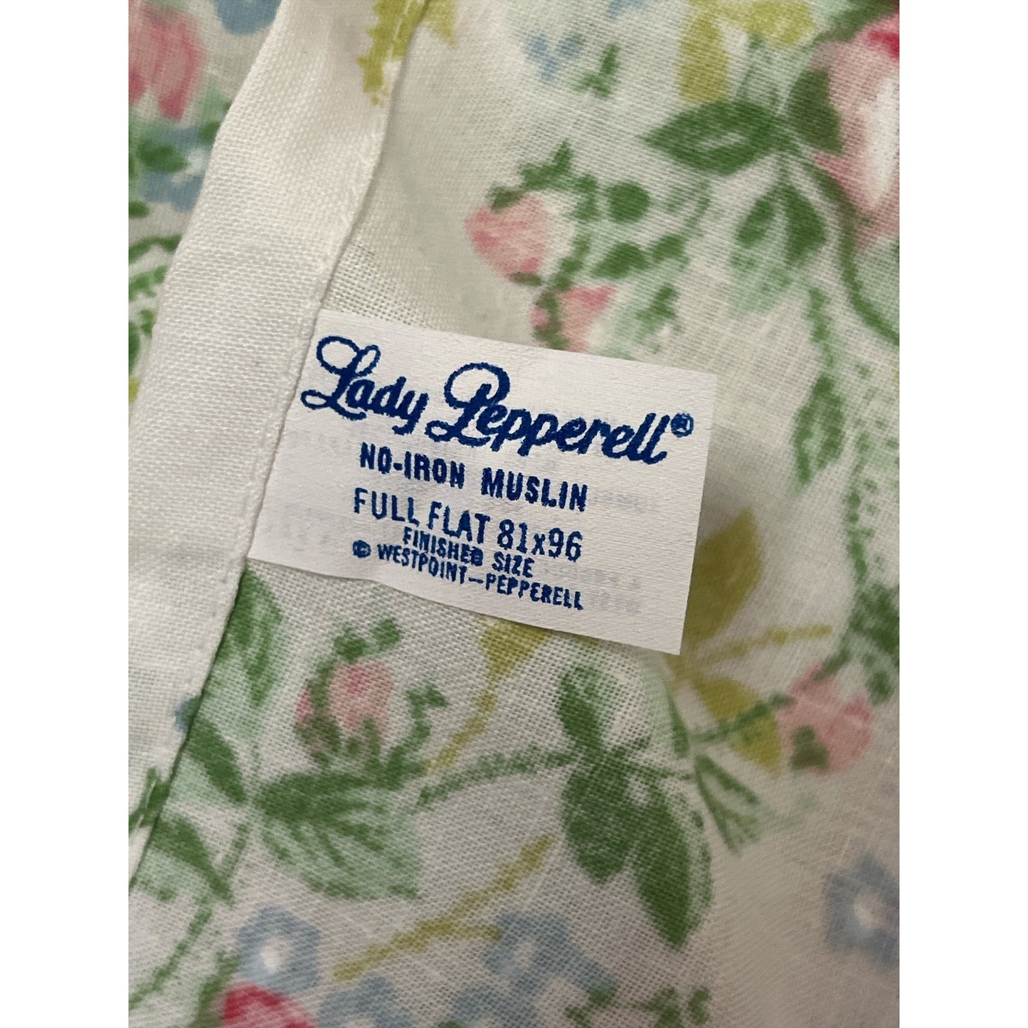 Lady Pepperell No-Iron Muslin Full Flat & Fitted Sheet Set Floral Ruffle Trim Vintage USA