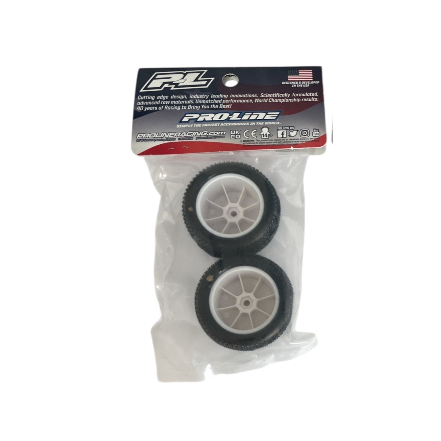 Pro-Line 8097 Prism Front 1/18 Scale Premounted Tires on White Wheels (2) New Sealed