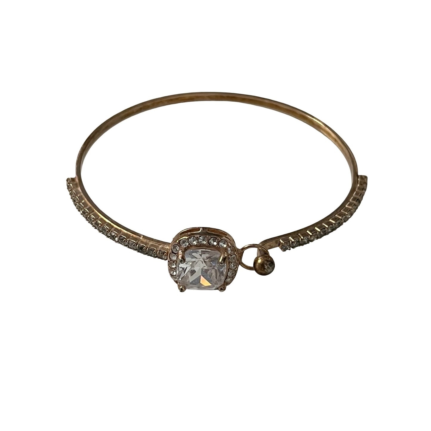 Vintage Rose Gold Tone Crystal Bangle Bracelet Cushion Cut Halo Rhinestone