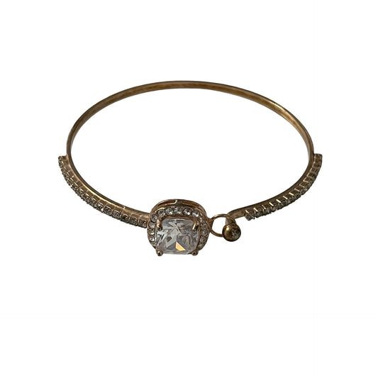 Vintage Rose Gold Tone Crystal Bangle Bracelet Cushion Cut Halo Rhinestone