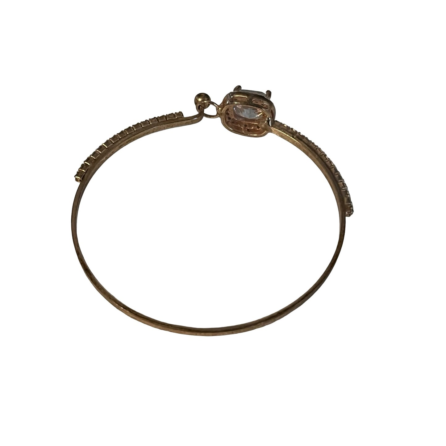 Vintage Rose Gold Tone Crystal Bangle Bracelet Cushion Cut Halo Rhinestone