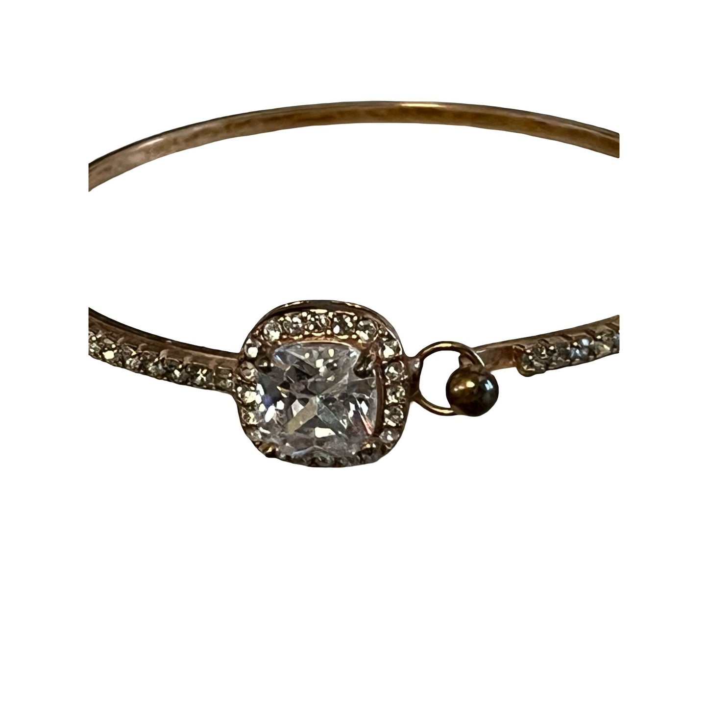 Vintage Rose Gold Tone Crystal Bangle Bracelet Cushion Cut Halo Rhinestone