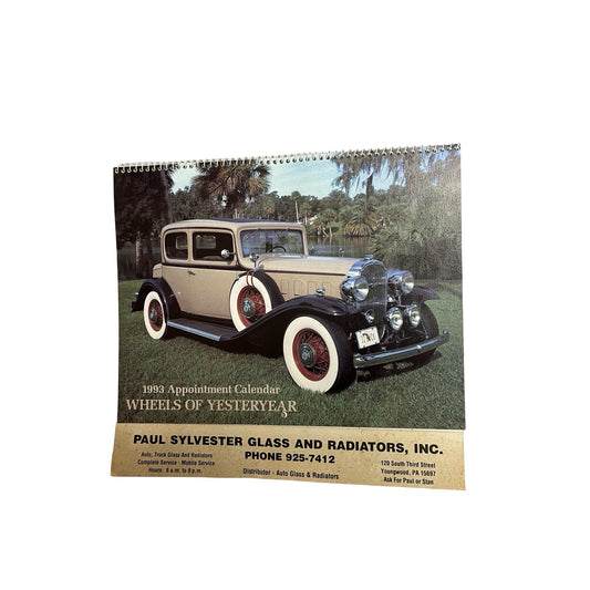 Vintage 1993 Wheels of Yesteryear Calendar Classic Cars Advertising Paul Sylvester Glass