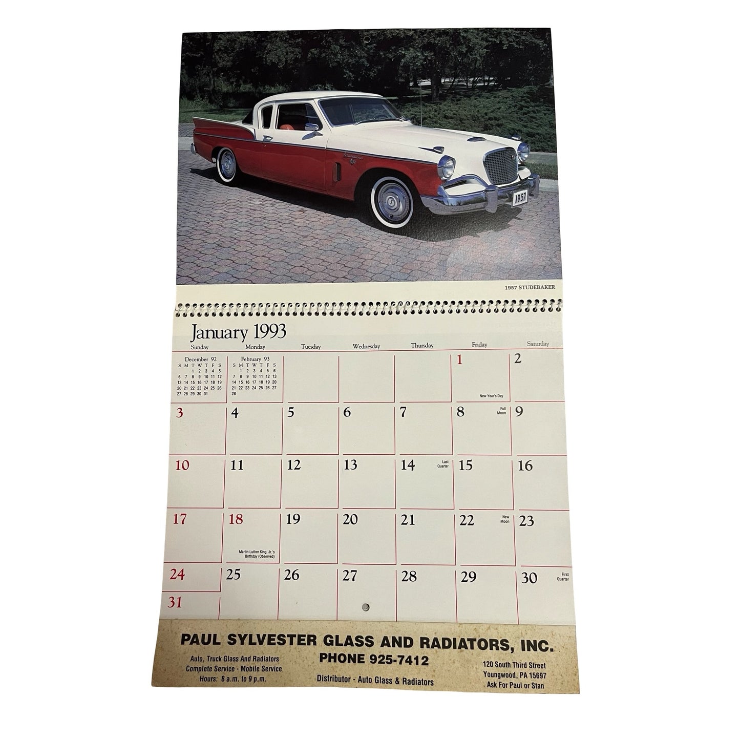 Vintage 1993 Wheels of Yesteryear Calendar Classic Cars Advertising Paul Sylvester Glass
