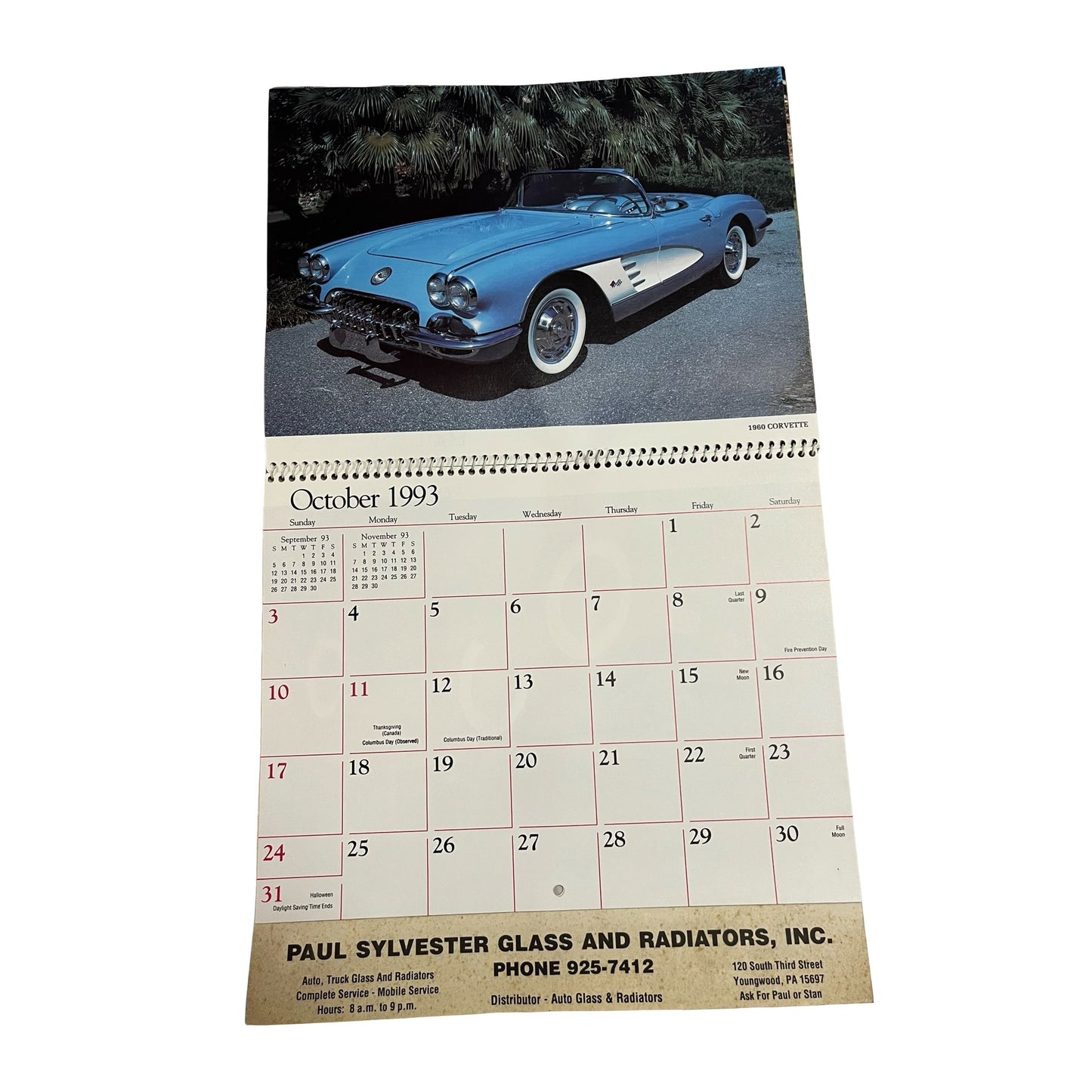 Vintage 1993 Wheels of Yesteryear Calendar Classic Cars Advertising Paul Sylvester Glass