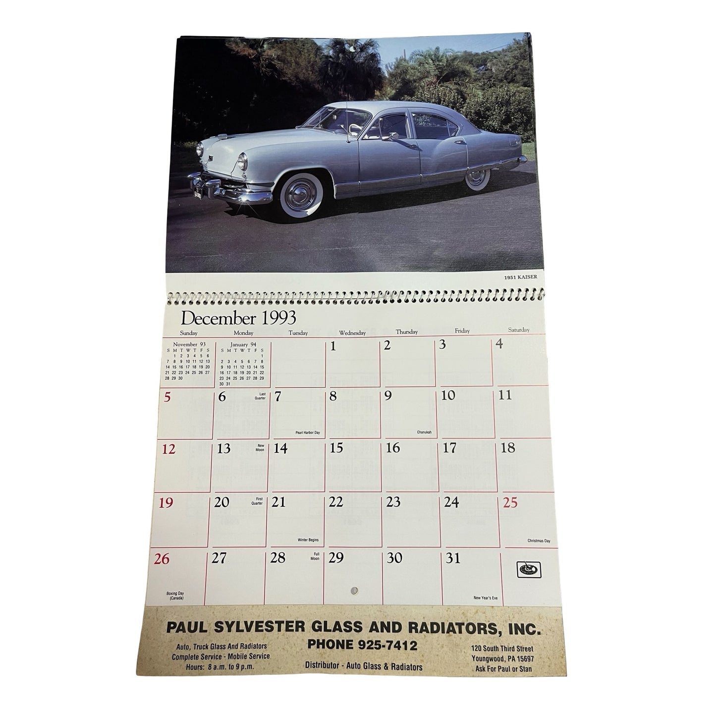 Vintage 1993 Wheels of Yesteryear Calendar Classic Cars Advertising Paul Sylvester Glass