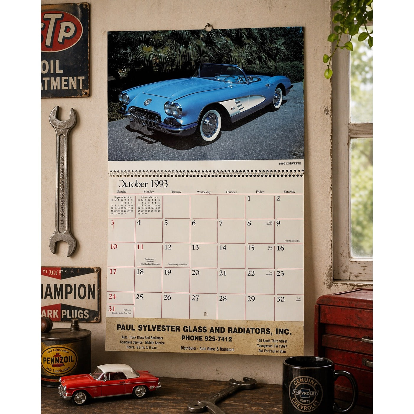 Vintage 1993 Wheels of Yesteryear Calendar Classic Cars Advertising Paul Sylvester Glass